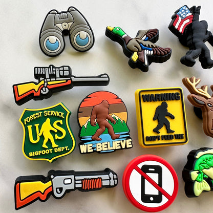 Hunting themed Croc compatible shoe charms, charms for crocs, Bigfoot shoe charms, shoe charm decor, DIY custom crocs