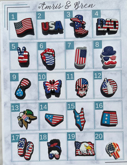 PATRIOTIC THEMED CHARMS,New Trending Shoe Charms For Croc Lovers, Croc Compatible Shoe Charms, Popular Shoe Charms, Clog Compatible charms,